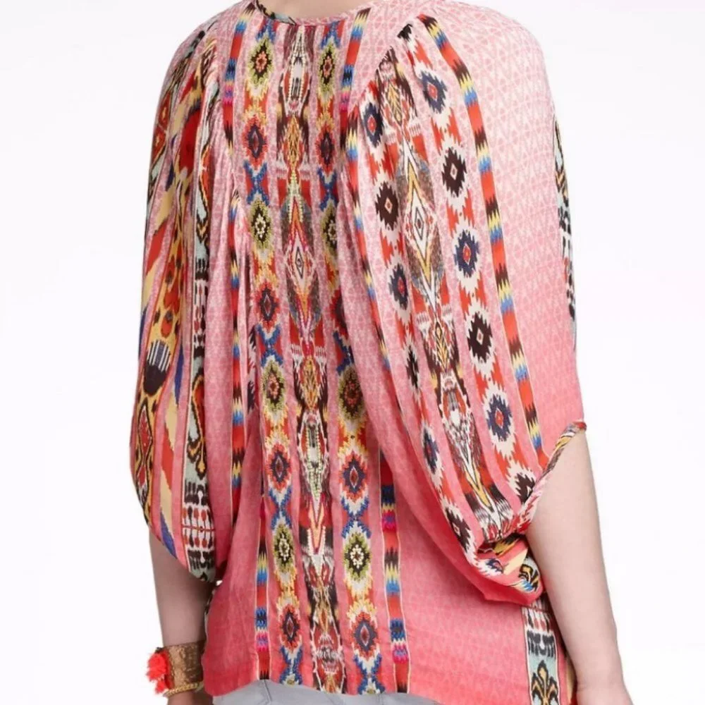 Anthropologie Tanvi Kedia Shivali Doman Sleeve‎ Top Pink Size XS Bohemian Boho - Picture 11 of 11